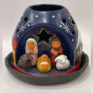 Mountain Tea Light Nativity Handmade in Peru Small Christmas Decor Vintage